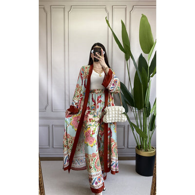 Conjunto Elegante de Camisa Estampada y Pantalón Ancho - Image 14