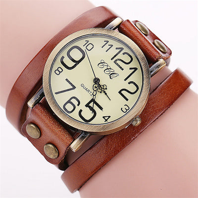 Reloj Retro de Cuero Genuino con Tres Círculos - Unisex - Image 6
