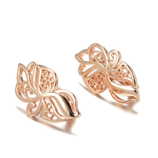 Aretes de Oro Rosado 585 Diseño Minimalista Calado para Mujer - Image 9