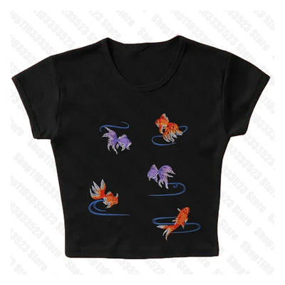 Chaleco Estampado Peces Dorados Cuello Cuadrado Ajustado Sexy - Image 16
