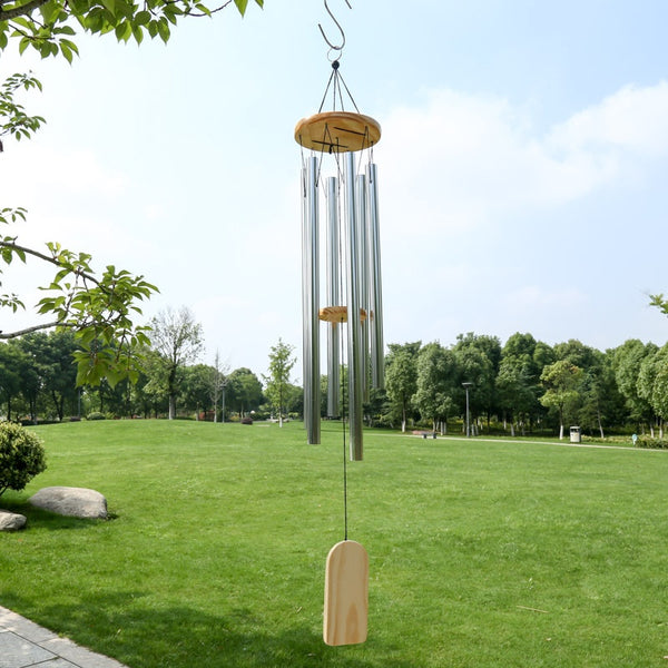 Carillón de Viento Decorativo de Madera Maciza con Tubos Metálicos