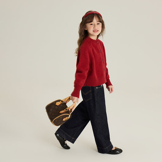 Cardigan Tejido Rojo Estilo Coreano para Niña - Image 4