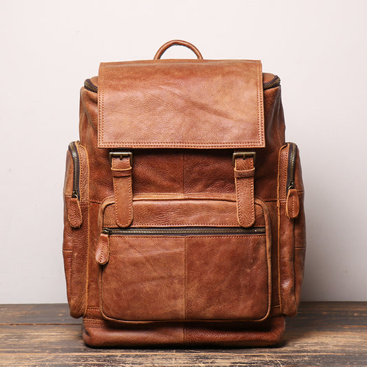 Mochila Retro de Cuero Genuino para Hombre