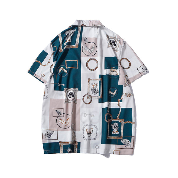 Camisa Hawaiana Floral Estampado Completo para Hombre - Manga Corta Playa