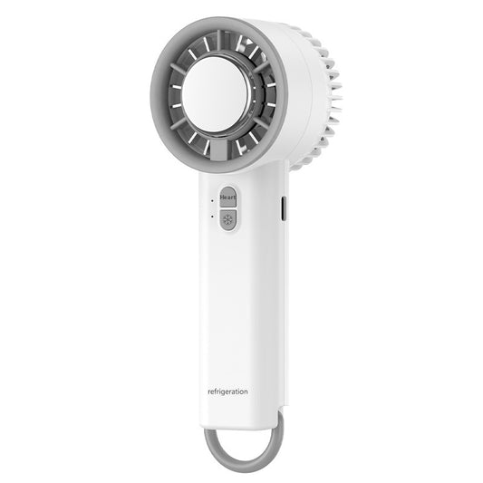 Obsidian black handheld fan with gold accents, digital display, and semiconductor ice cooling for high-speed cool air. - Image 2