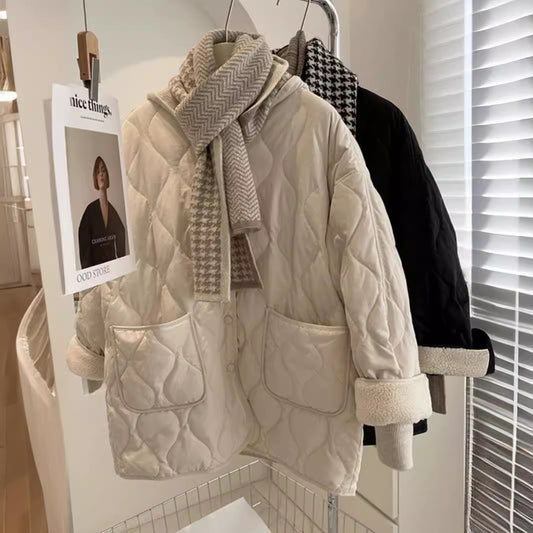 Abrigo Acolchado Mujer Estilo Holgado con Diseño Diamante Cosido