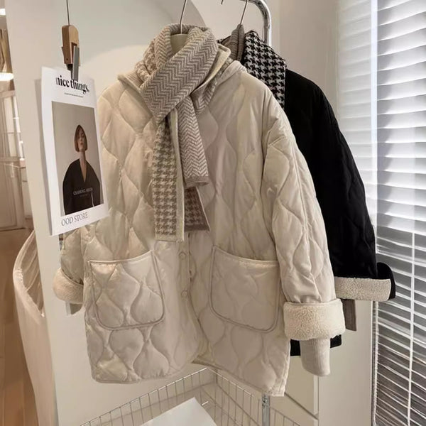 Abrigo Acolchado Mujer Estilo Holgado con Diseño Diamante Cosido