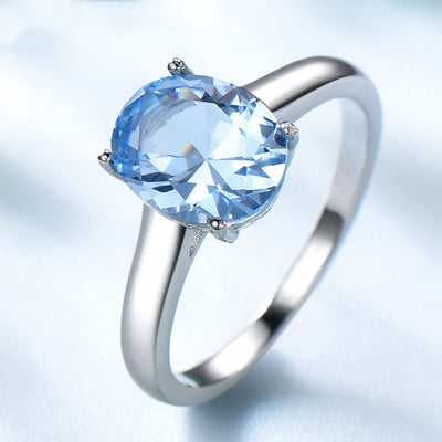 Anillo de Plata Esterlina 925 con Topacio Azul - Joya Romántica para Mujer