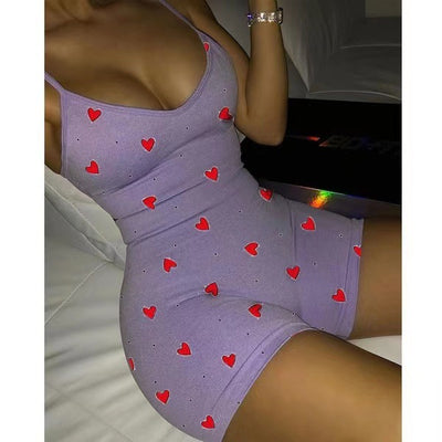 Jumpsuit Casual con Escote V y Estampado Corazón Durazno para Mujer - Image 8