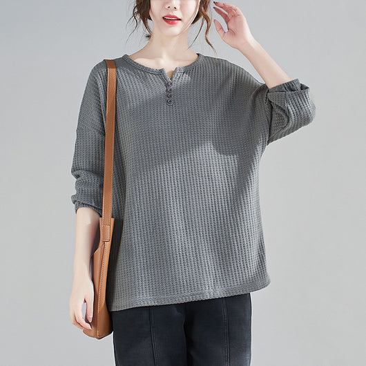 Blusa Suelta y Entallada Talla Grande Cuello Redondo Color Liso - Image 3