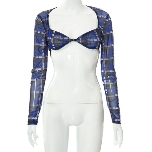 Blusa Entallada de Manga Larga con Escote Cuadrado y Malla Transparente - Image 8