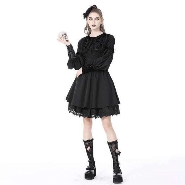 Vestido Gótico Muñeca con Cuello Ataúd