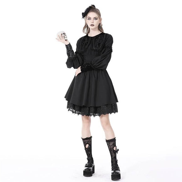 Vestido Gótico Muñeca con Cuello Ataúd