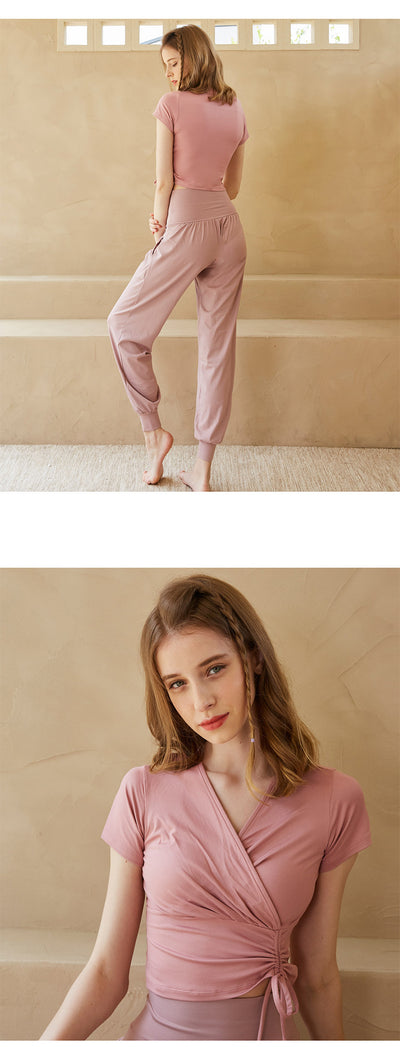Conjunto Deportivo Yoga Verano con Escote V y Cintura Cruzada Reductora - Image 11