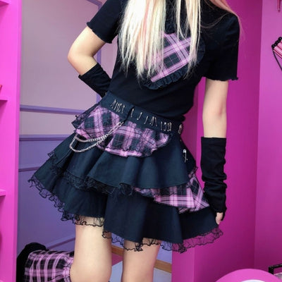Falda Punk Harajuku con Encaje y Detalles Acolchados para Mujer - Image 4