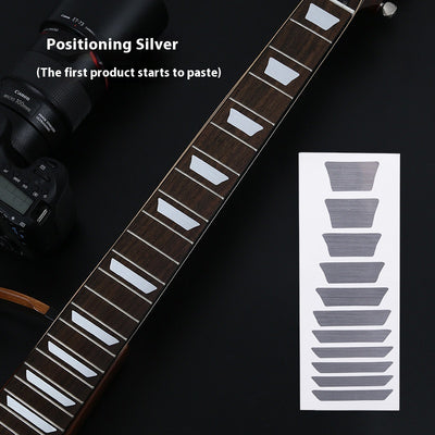 Blue cloud-shaped inlay stickers for guitar fingerboards, shown on a guitar neck and as a full sheet. - Image 12