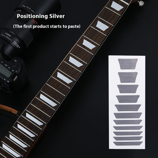 Blue cloud-shaped inlay stickers for guitar fingerboards, shown on a guitar neck and as a full sheet. - Image 12