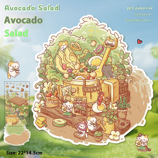 Diy Notebook Decompression Stacking Miniature Sticker set featuring a cute cartoon hot pot shop scene with animal characters. - Image 11