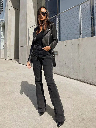 Pantalón Denim Cintura Alta Efecto Mojado Estilo Retro Slim