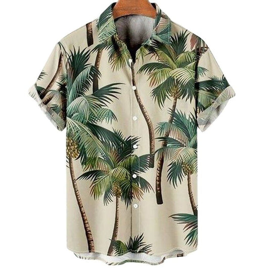 Camisa Casual Slim Estampado 3D Playa Manga Corta para Hombre - Image 29