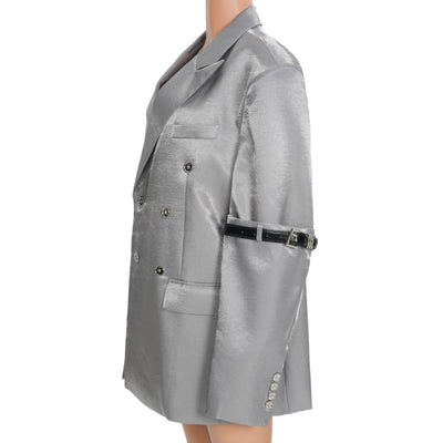 Chaqueta con Cinturón de Mangas Sueltas Plateadas - Estilo Personalizado - Image 4