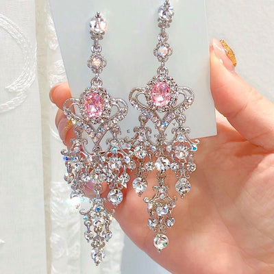 Aretes Barrocos de Piedras Preciosas con Borla Larga