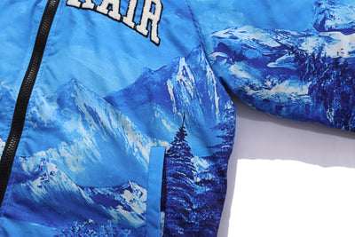 Chaqueta de Algodón Grueso con Letras Bordadas Estampado Montaña Nevada - Image 11