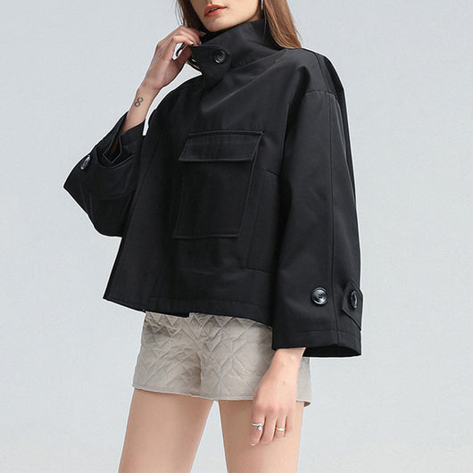 Chamarra Suelta Cuello Alto para Mujer - Cortavientos Moderno - Image 3