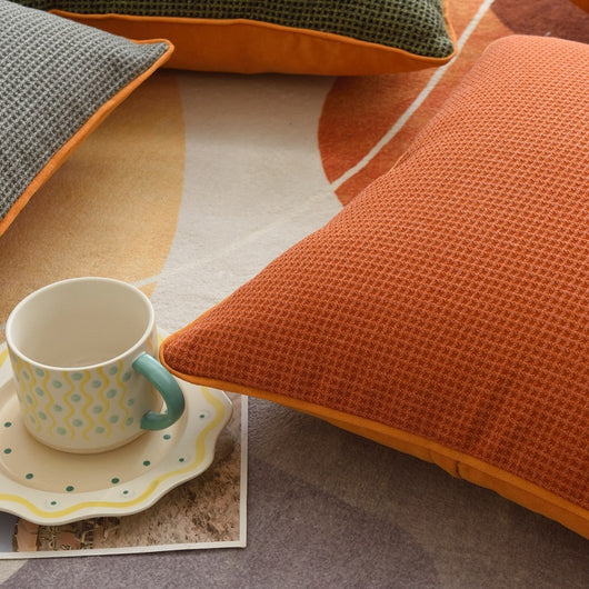 Funda de Almohada Cuadros Naranja en Algodón y Lino - Image 13