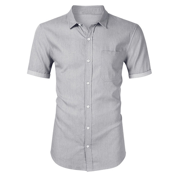 Camisa Denim Casual de Manga Corta sin Planchado para Hombre