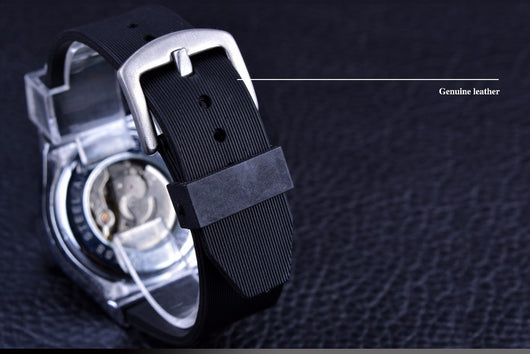 Reloj Automático Mecánico de Lujo Seis Agujas Esfera Blanca Correa Negra - Image 7