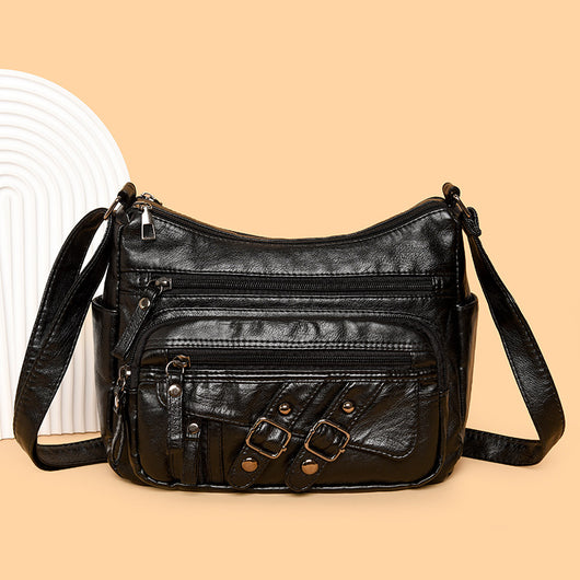 Bolso Mensajero de Cuero con Múltiples Compartimentos y Bolsillos