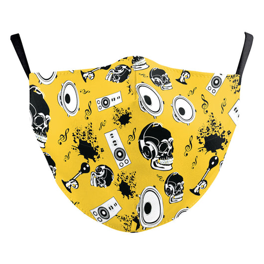 Blue double-layer ear-hanging face mask with a colorful Day of the Dead and cartoon skull pattern. - Image 20