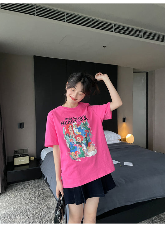 Playera Estampada Suelta y Ajustada para Mujer - Cuello Redondo Manga Corta - Image 29