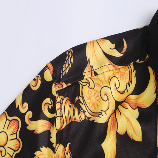 Camisa Elegante de Manga Larga con Estampado Floral Dorado Estilo Europeo - Image 10