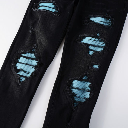 Jeans Rotos de Pana con Parches Estilo Urbano para Hombre - Image 4