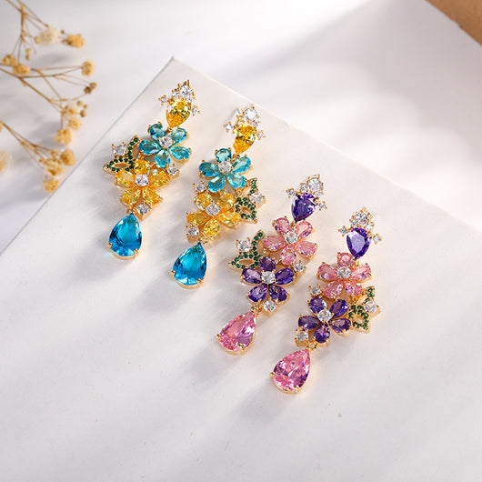 Aretes de Zircón Flor Gota de Agua Mariposa Multicolor - Image 7