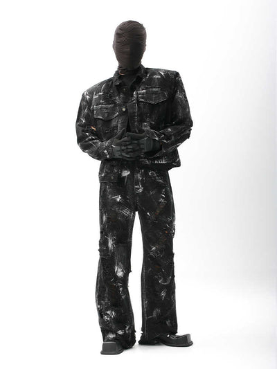 Chaqueta Denim Vintage Desgastada con Efecto Graffiti para Hombre - Image 11