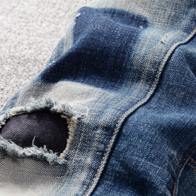 Jeans Slim Vintage Rotos con Parches para Hombre - Image 5