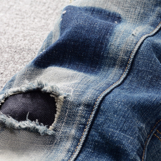 Jeans Slim Vintage Rotos con Parches para Hombre - Image 5