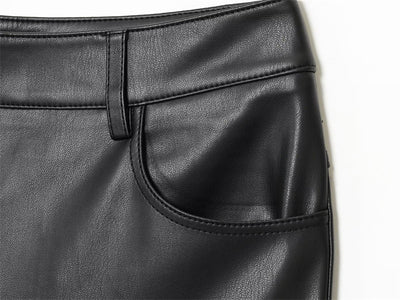 Pantalones de Cuero Casual Efecto Pierna Larga con Cintura Elástica y Bota Acampanada - Image 16