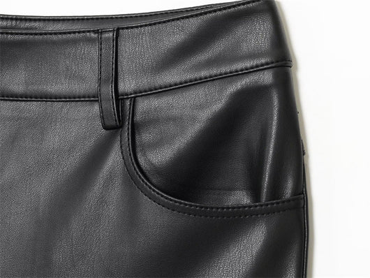Pantalones de Cuero Casual Efecto Pierna Larga con Cintura Elástica y Bota Acampanada - Image 16