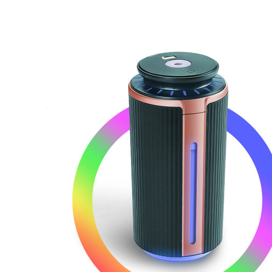 Green and rose gold mini silent humidifier with ribbed texture, USB night light, and water level indicator. - Image 9