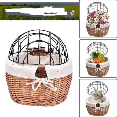 Canasta Delantera para Bicicleta con Asiento para Mascotas - Jaula Transportadora de Mimbre - Image 6