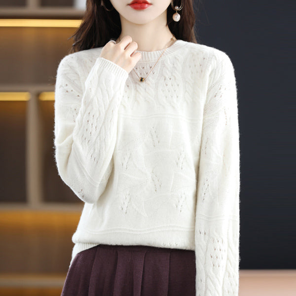 Suéter de Lana Pura Cuello Redondo con Textura Jacquard Industrial para Mujer
