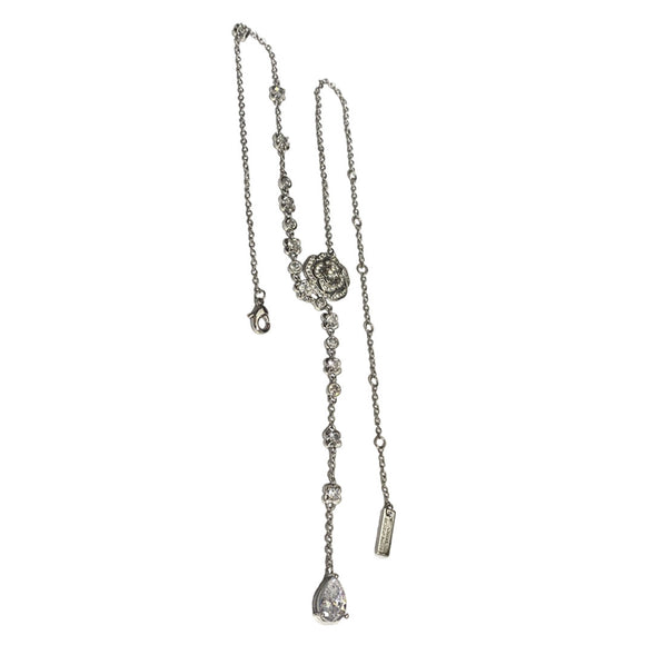 Collar Plata con Flor de Camelia y Circonita Incrustada - Colgante Gota Delicado