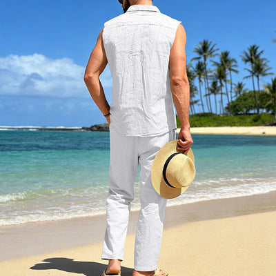 Conjunto de Lino Holgado para Hombre: Camisa sin Mangas y Pantalón Recto - Image 19