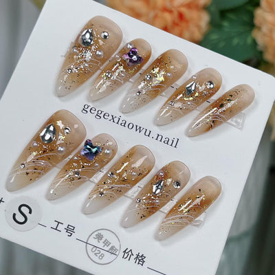 Pegatinas de Uñas Almendra Desmontables Hechas a Mano - Image 2