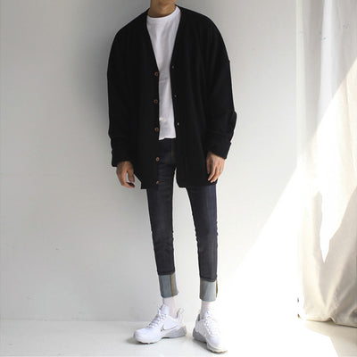 Chaqueta Suéter Hombre Cuello V Tejida Suelta y Cómoda - Image 9