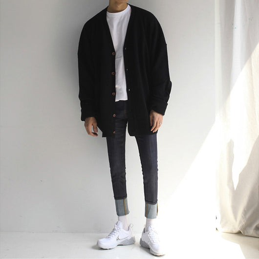 Chaqueta Suéter Hombre Cuello V Tejida Suelta y Cómoda - Image 9